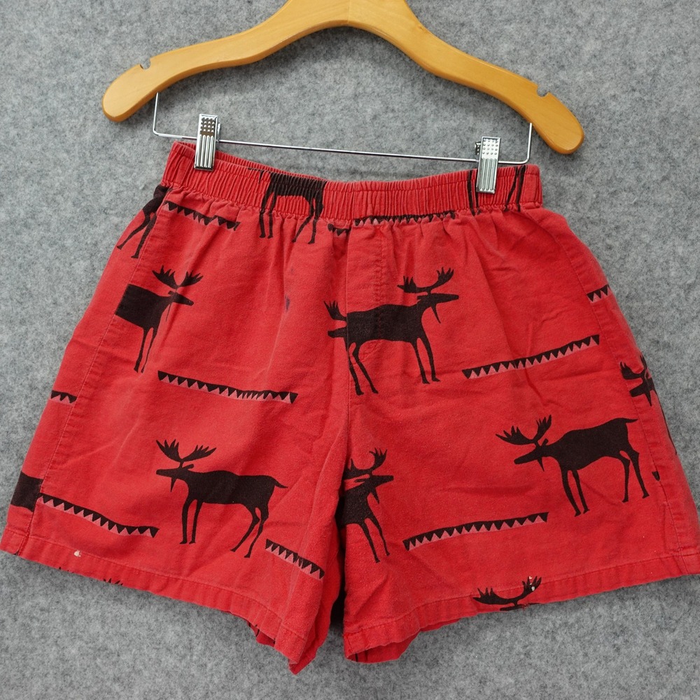 90s Vintage True Grit Shorts Mens M Red Moose Print Cotton Boxer Lounge USA 26x5